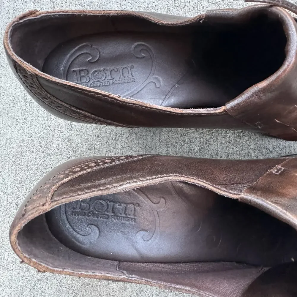 Born Brown Leather Kiltie Lace Up Pumps Womens 8.5 Block Heel Comfort Oxford